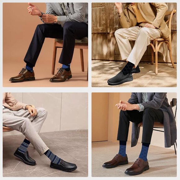 Mens Dress Socks Business Casual Pattern，6-Pairs Bamboo Crew Sock for Men Shoe S - Picture 4 of 7